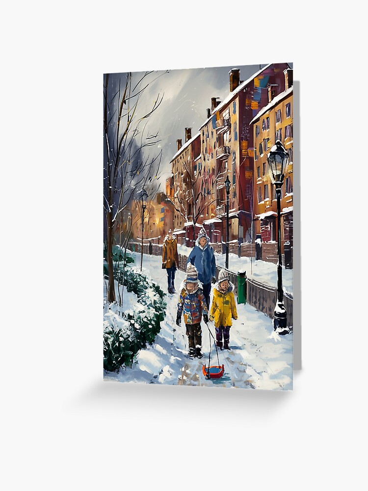 Thumbnail 1 of 2, Greeting Card, Children In The Snow designed and sold by Patricks-Art.