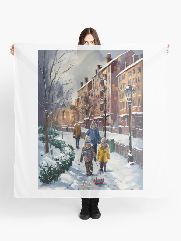 Thumbnail 1 of 3, Scarf, Children In The Snow designed and sold by Patricks-Art.