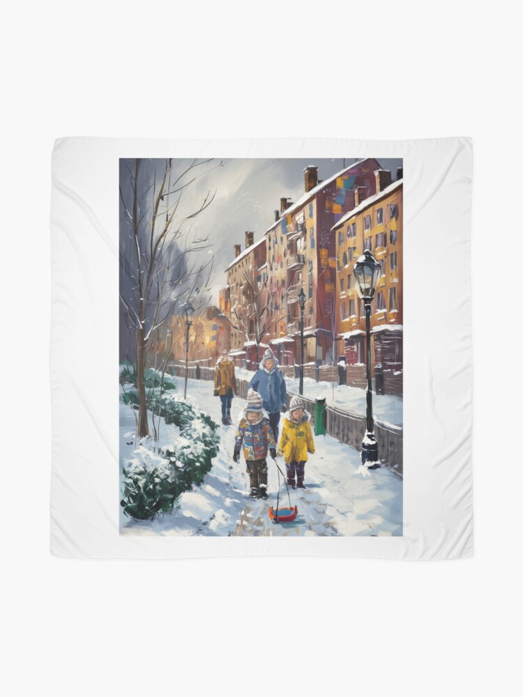 Thumbnail 2 of 3, Scarf, Children In The Snow designed and sold by Patricks-Art.