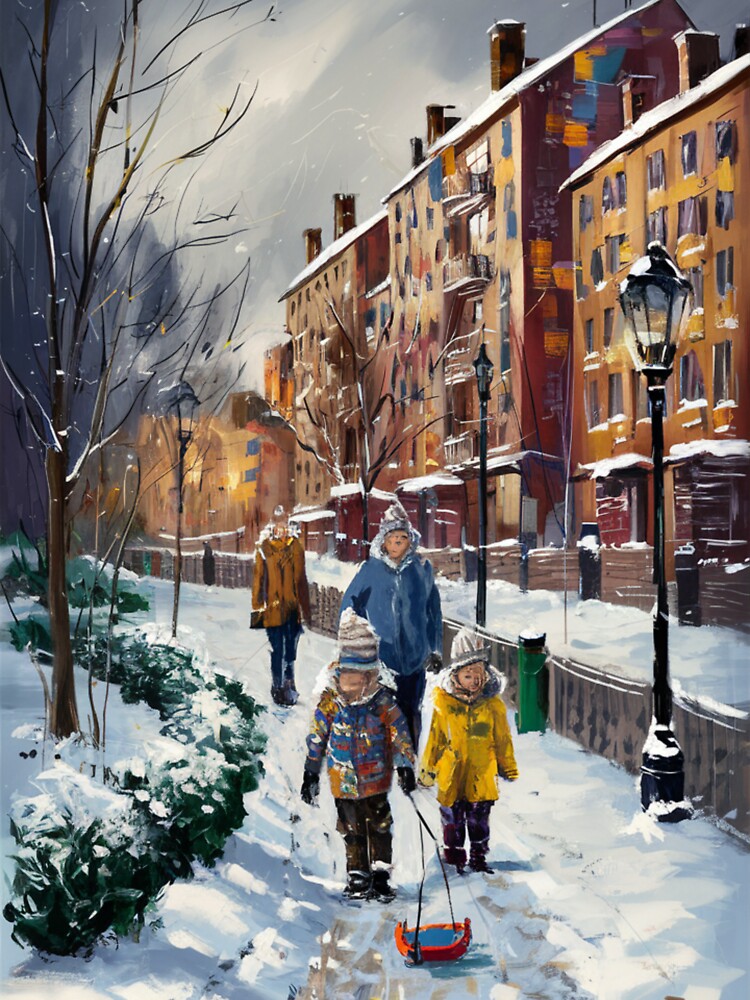 Thumbnail 4 of 4, Sticker, Children In The Snow designed and sold by Patricks-Art.