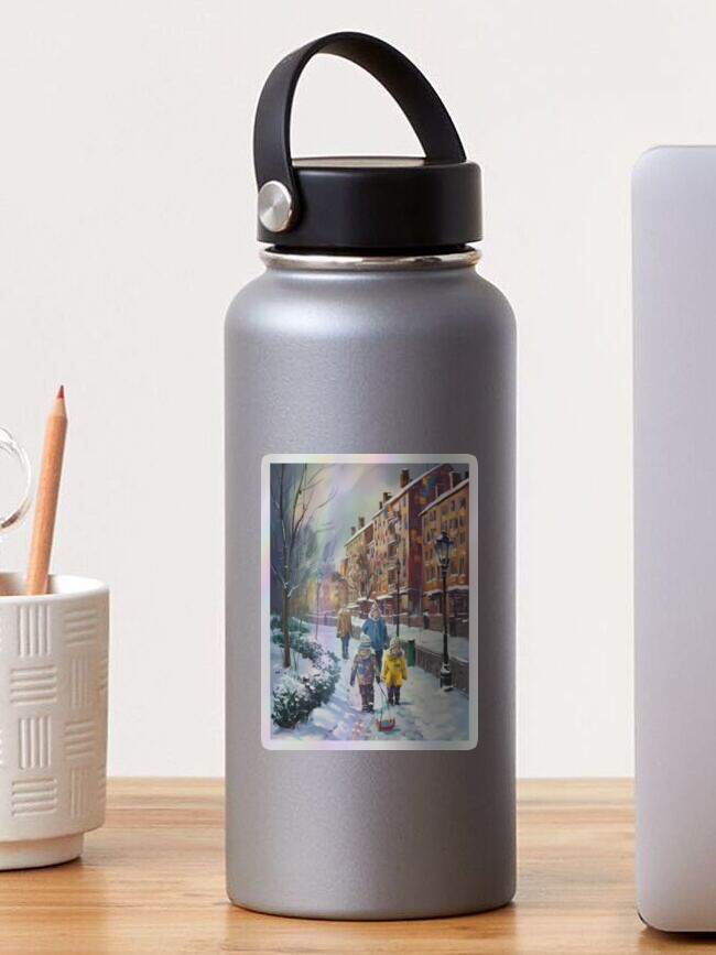 Thumbnail 1 of 4, Sticker, Children In The Snow designed and sold by Patricks-Art.