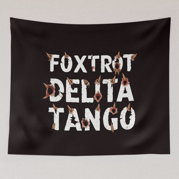 Item preview, Foxtrot Delta Tango Bullet-Scarred Survival Typography designed and sold by GrafiShop.