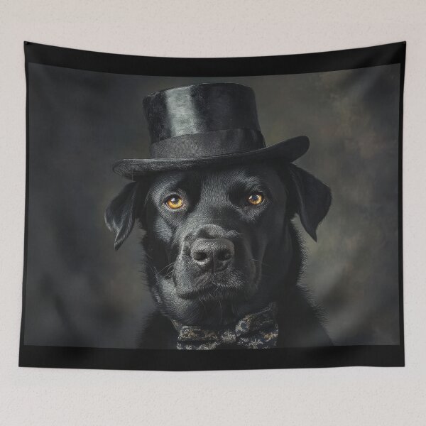 Item preview, Black labrador dog portrait looks straightin top hat and the bow tie designed and sold by Julia Shepeleva.