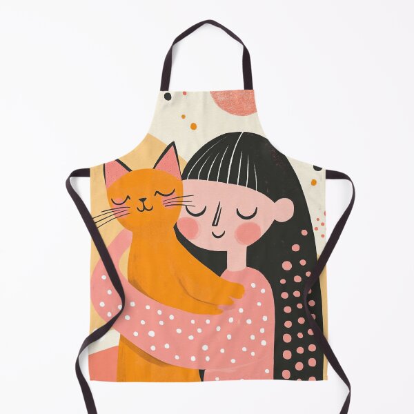 Item preview, Whimsical Mid-Century Girl with Orange Cat in Pastel Pink designed and sold by MysticMarble.
