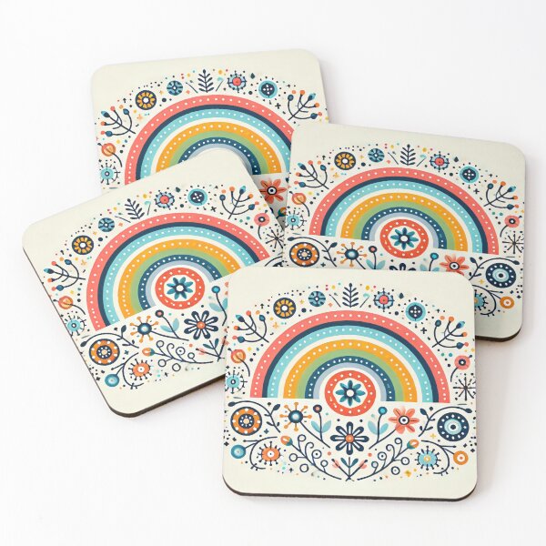 Item preview, Scandinavian Folk Art Rainbow – Blue and Orange Floral Pattern by heidiannemorris designed and sold by FOLK ART FUSION by heidiannemorris.