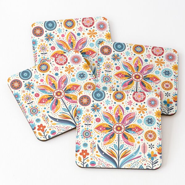 Item preview, Scandinavian Folk Art Flower – Colourful Floral Pattern with Dots by heidiannemorris designed and sold by FOLK ART FUSION by heidiannemorris.