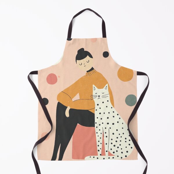 Item preview, Whimsical Mid-Century Girl with White Black Cat in Pink designed and sold by MysticMarble.