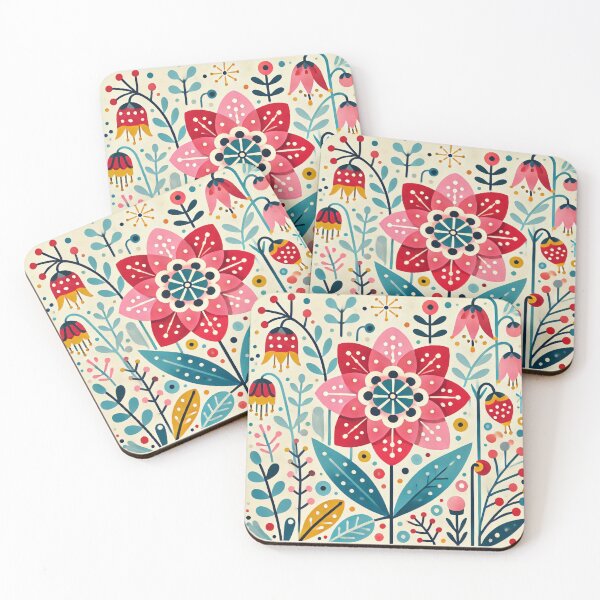 Item preview, Scandinavian Folk Art Floral – Red, Blue & Pink Botanical Elegance by heidiannemorris designed and sold by FOLK ART FUSION by heidiannemorris.