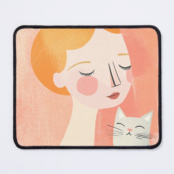 Item preview, Whimsical Mid-Century Blonde Girl with Gray Cat in Pastels designed and sold by MysticMarble.