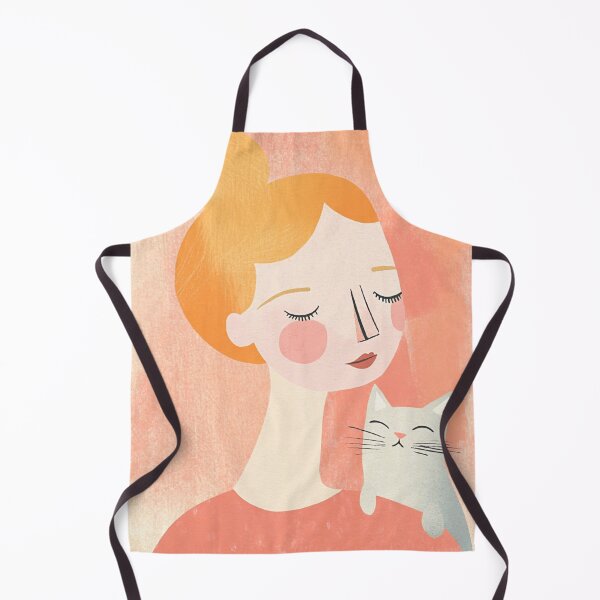 Item preview, Whimsical Mid-Century Blonde Girl with Gray Cat in Pastels designed and sold by MysticMarble.