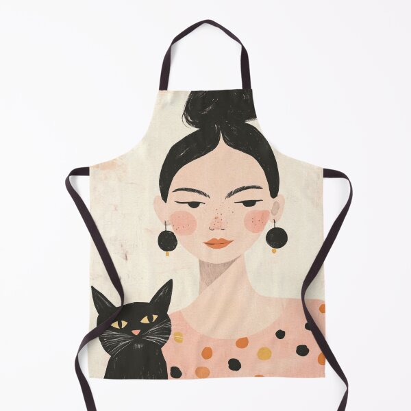 Item preview, Whimsical Mid-Century Black-Haired Girl with Black Cat designed and sold by MysticMarble.