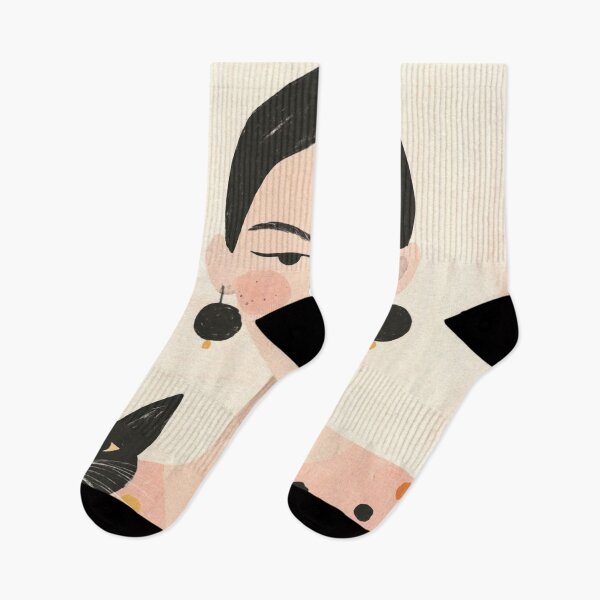 Item preview, Whimsical Mid-Century Black-Haired Girl with Black Cat designed and sold by MysticMarble.