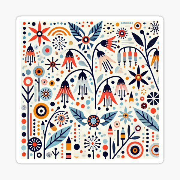 Aperçu de l'œuvre Fleurs sauvages de l'art populaire scandinave – Digitales, bleuets et campanules en rouge, bleu et or par heidiannemorris créée et vendue par FOLK ART FUSION by heidiannemorris.