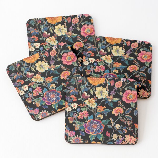 Item preview, FLOWERS in Boho Style - contemporary art - floral pattern - black background AI art designed and sold by Animals, Nature & Landscapes.