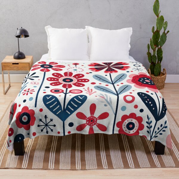 Item preview, Scandinavian Folk Art Wildflowers – Bold Red and Soft Blue Floral Design by heidiannemorris designed and sold by FOLK ART FUSION by heidiannemorris.