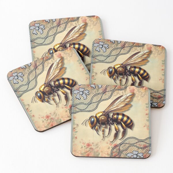 Item preview, Steampunk Bee with Lace on Vintage Floral Stationery designed and sold by DreamsArtwear.