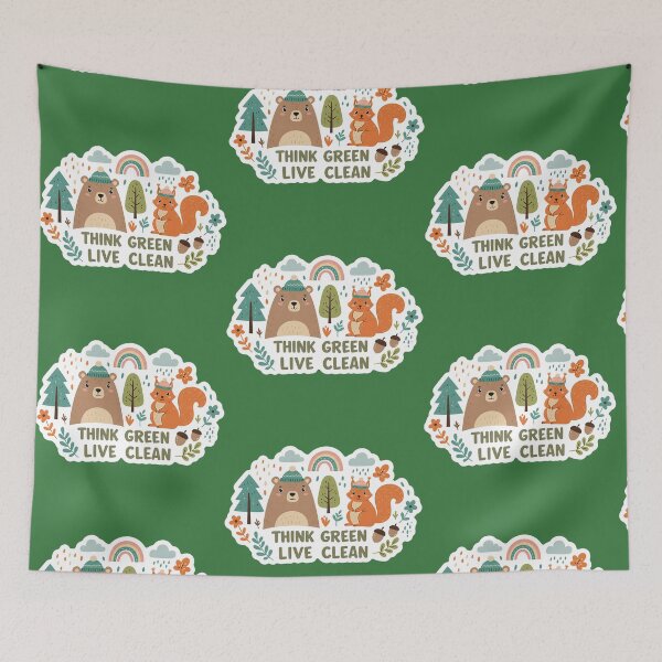 Item preview, Think Green Live Clean - Bear and Squirrel Eco-Friendly Sticker 2 designed and sold by Psycho-Crazy.