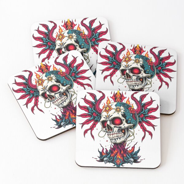 Item preview, Demonic Flaming Evil Heavy Metal Skull Graphic design illustration designed and sold by Vintage Designs +.