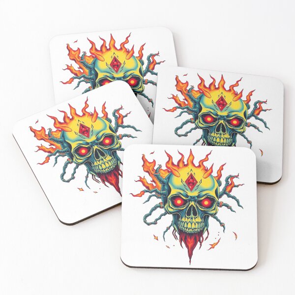 Item preview,  Demonic Flaming Evil Heavy Metal Skull Graphic design illustration designed and sold by Vintage Designs +.