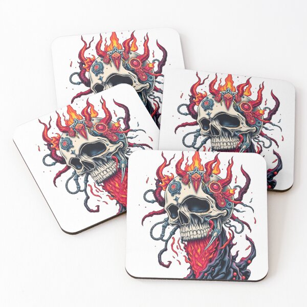 Item preview,  Demonic Flaming Evil Heavy Metal Skull Graphic design illustration designed and sold by Vintage Designs +.
