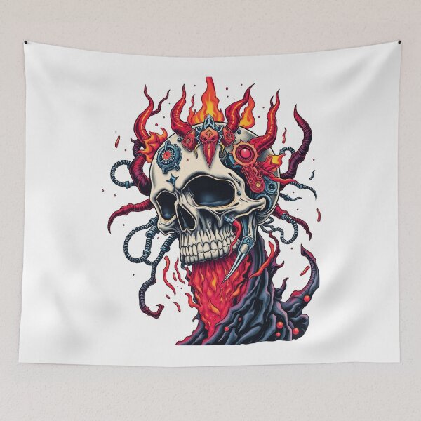 Item preview,  Demonic Flaming Evil Heavy Metal Skull Graphic design illustration designed and sold by Vintage Designs +.