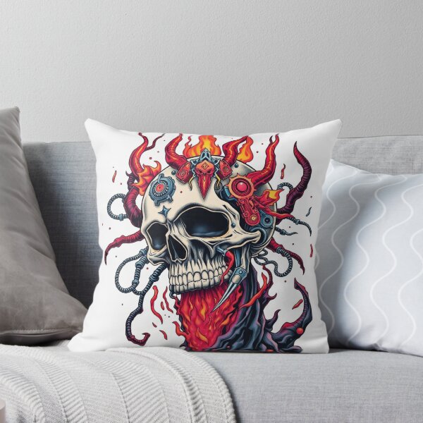 Item preview,  Demonic Flaming Evil Heavy Metal Skull Graphic design illustration designed and sold by Vintage Designs +.