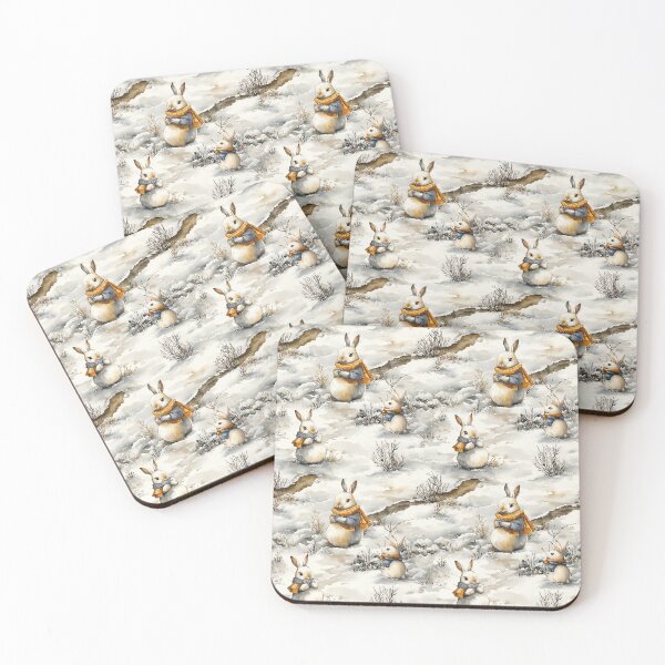 Item preview, bunnies with scarfs in snowy winter landscape designed and sold by PoppyLaneStudio.