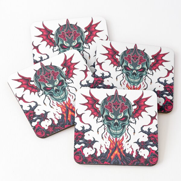 Item preview,  Demonic Flaming Evil Heavy Metal Skull Graphic design illustration designed and sold by Vintage Designs +.