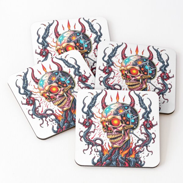 Item preview,  Demonic Flaming Evil Heavy Metal Skull Graphic design illustration designed and sold by Vintage Designs +.