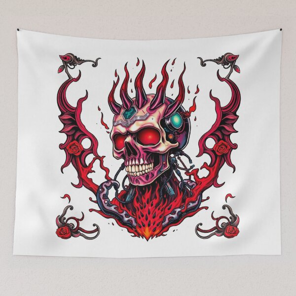 Item preview,   Demonic Flaming Evil Heavy Metal Skull Graphic design illustration designed and sold by Vintage Designs +.