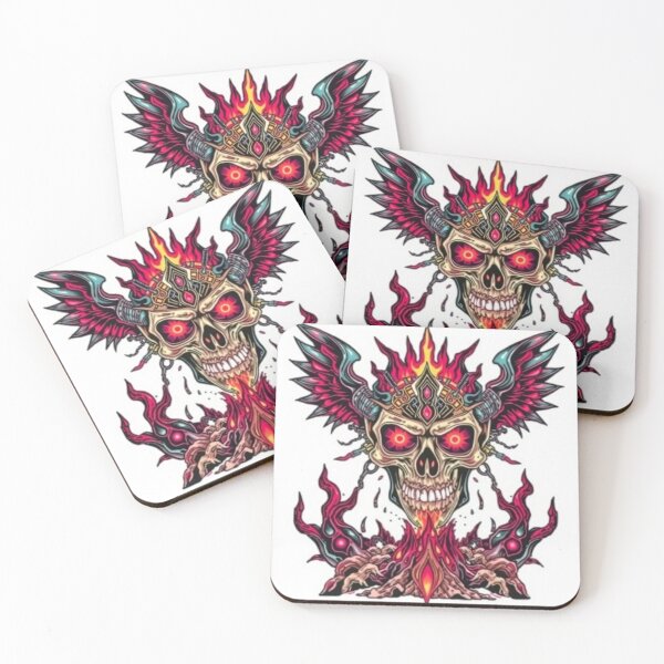Item preview,  Demonic Flaming Evil Heavy Metal Skull Graphic design illustration designed and sold by Vintage Designs +.