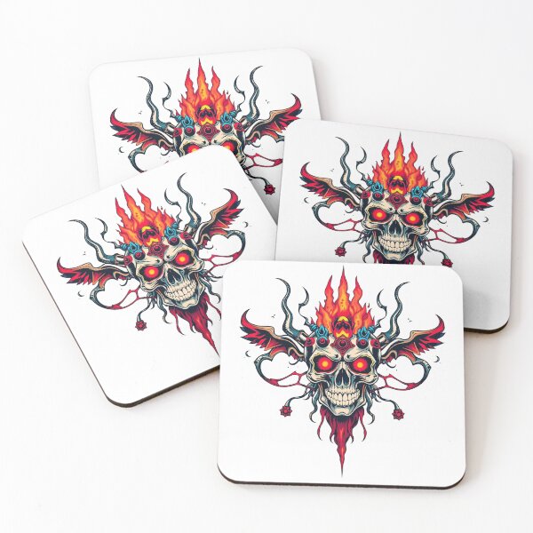 Item preview, Demonic Flaming Evil Heavy Metal Skull Graphic design illustration designed and sold by Vintage Designs +.