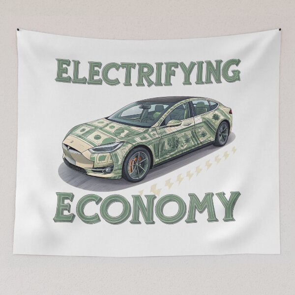 Item preview, Electrifying Economy: Tesla-Inspired EV Wrapped in Dollar Bills - Green Energy Meets Finance Art designed and sold by AnnDesignStudio.