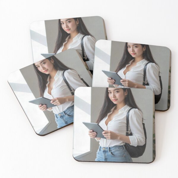 Item preview, Stylish Woman with Tablet in Bright Office designed and sold by AIGirlsMag.