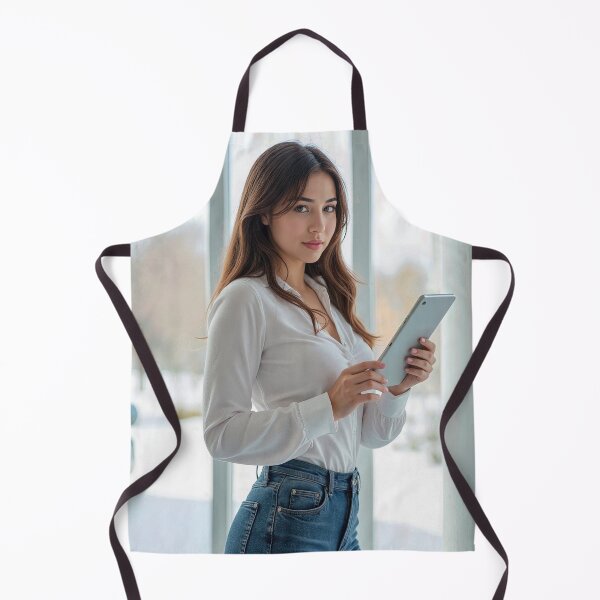 Item preview, Elegant Woman with Tablet in Modern Office designed and sold by AIGirlsMag.