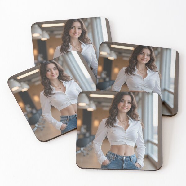 Item preview, Chic Woman in White Crop Top and Jeans designed and sold by AIGirlsMag.