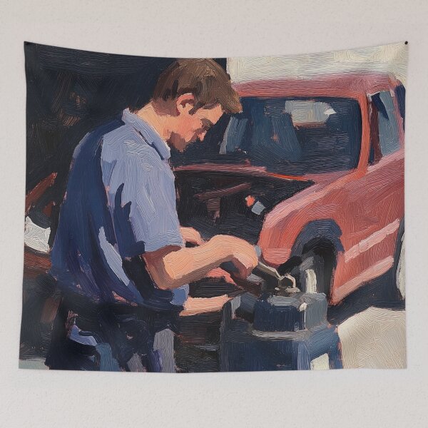 Item preview, Car mechanic | Post-impressionist painting style designed and sold by ComicsFactory.