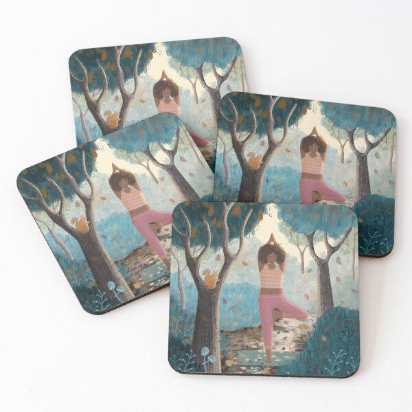 Item preview, Peaceful Autumn Yoga in the Forest | Artist Designed Illustration designed and sold by Cup of Cosy Art.