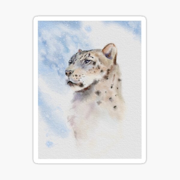 Item preview, Snow Leopard Cat watercolor art designed and sold by HeidiArtist.