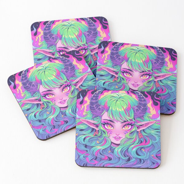 Item preview, Neon Ram Horn Demon Anime Girl designed and sold by bubblegoth.