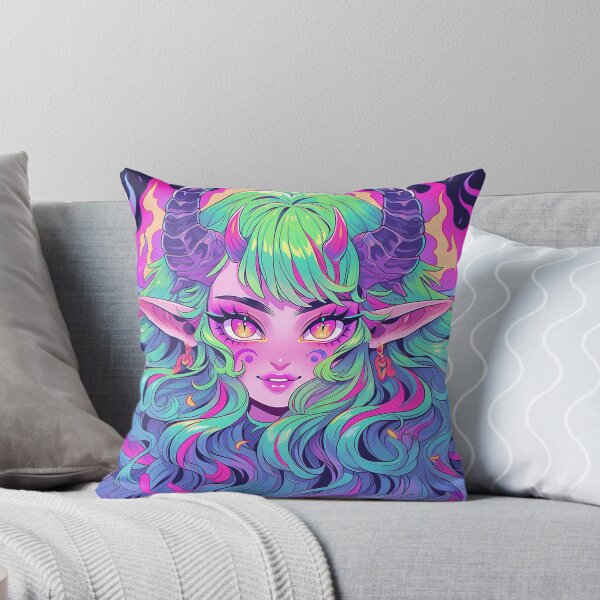 Item preview, Neon Ram Horn Demon Anime Girl designed and sold by bubblegoth.