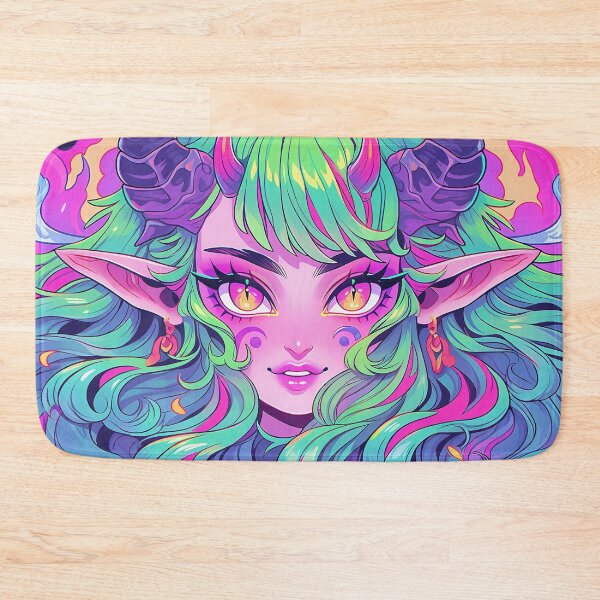 Item preview, Neon Ram Horn Demon Anime Girl designed and sold by bubblegoth.
