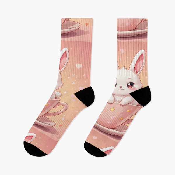 Item preview, fluffy kawaii white rabbit in a teacup with star designed and sold by Nimkaew.