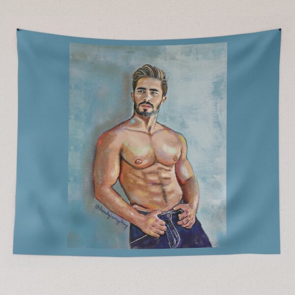 Item preview, Logan: Shirtless Male Portrait with Blue Accents designed and sold by Hunkyismything.
