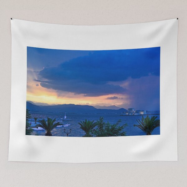 Item preview, Stormy sky and sunset over the castle Bourtzi in Nafplio, Greece,summertime designed and sold by goceris.
