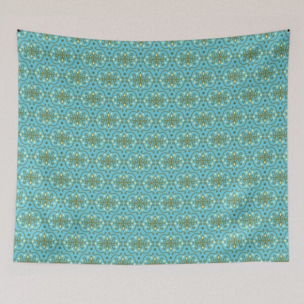 Artikelvorschau, Retro Damast wirbelt Muster in Aqua, Grün und Gelb entworfen und verkauft von scome.