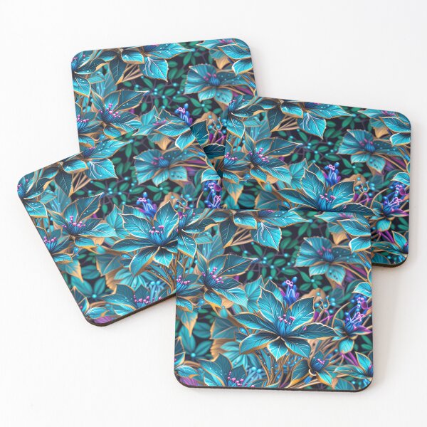 Item preview, Futuristic Fluorescent Floral Pattern | Indigo, Teal, and Violet Jumbo Flowers designed and sold by Juliette Ozkalfayan.