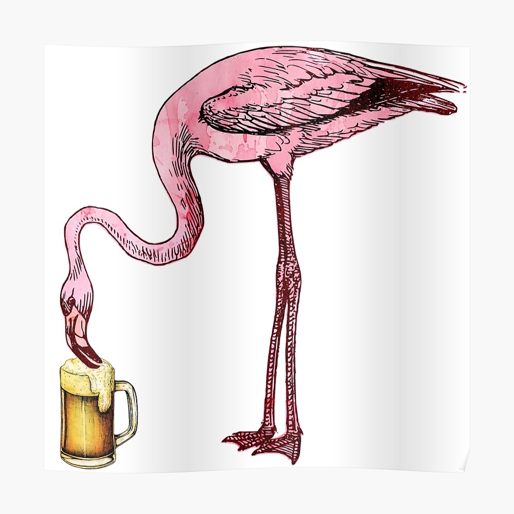 flamingo drinking beer