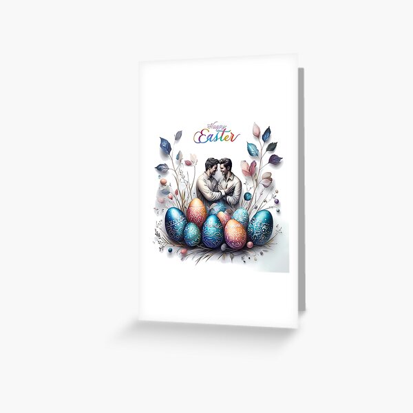 Item preview, Easter Card with Loving Couple & Colorful Eggs designed and sold by QueerKante.