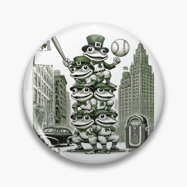 Item preview, St. Patrick’s Day Frogs dressed in shamrock-decorated vintage baseball uniforms designed and sold by 8Totem.